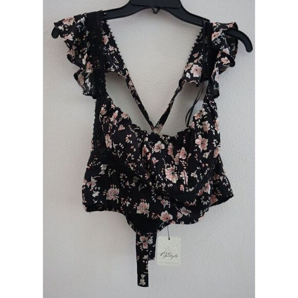 Free People OB1406046 0010 Women's Sz 12 Black Combo Floral Crop Top $128 - Picture 1 of 9